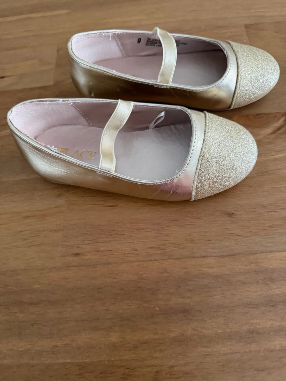 Place Girls Gold Glitter Strap Dress Flats Size 9